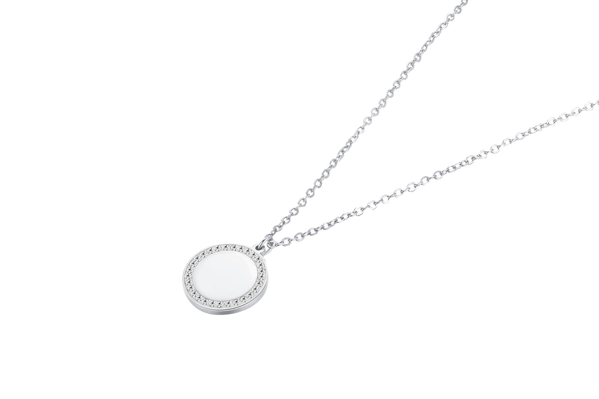 Stainless steel collier met ronde hanger kristal - Di Lusso