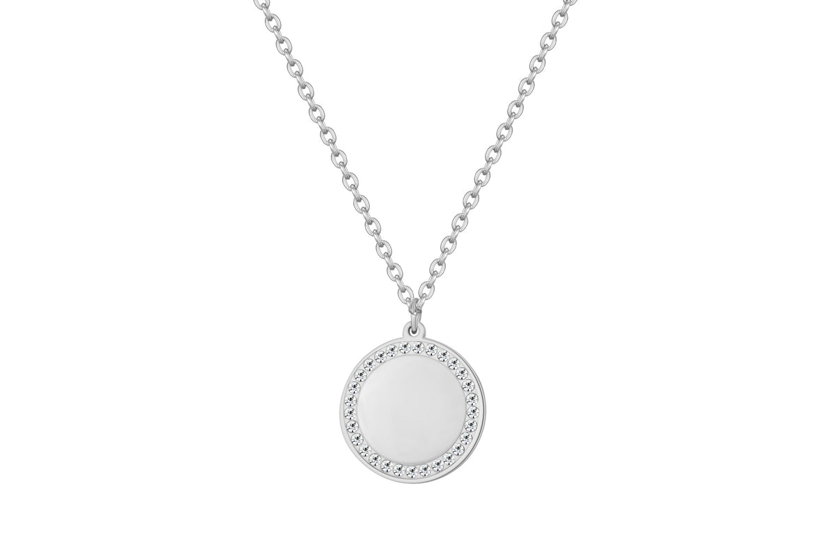 Stainless steel collier met ronde hanger kristal - Di Lusso
