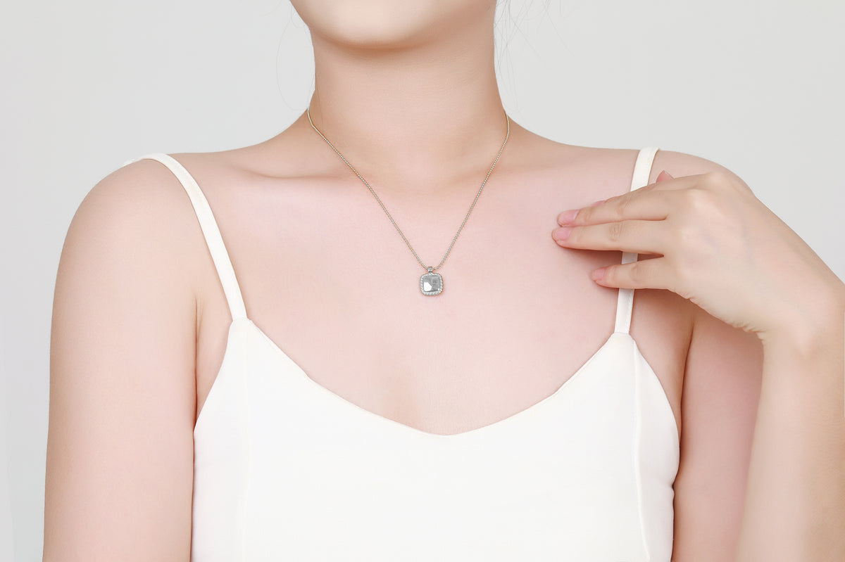 Stainless steel collier met vierkante hanger - Di Lusso