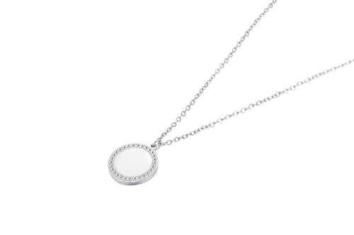 Stainless steel collier met ronde hanger kristal