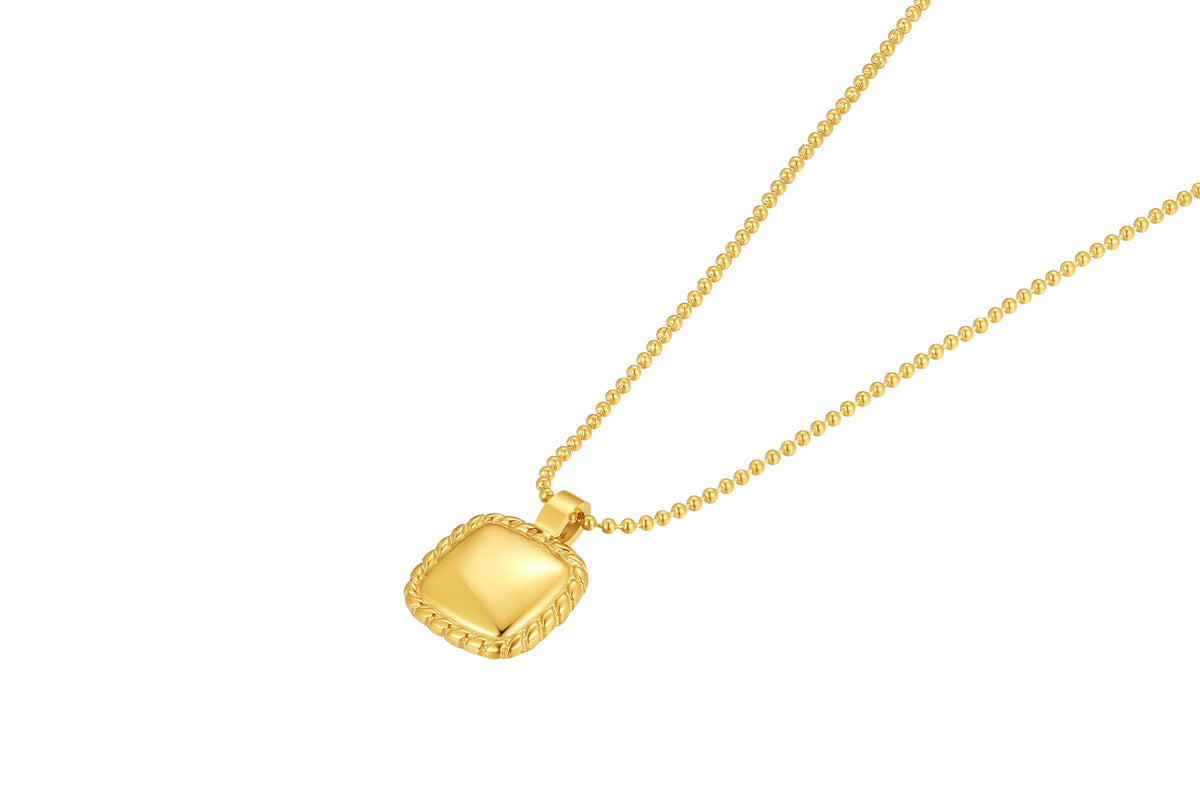 Stainless steel collier met vierkante hanger goldplated - Di Lusso