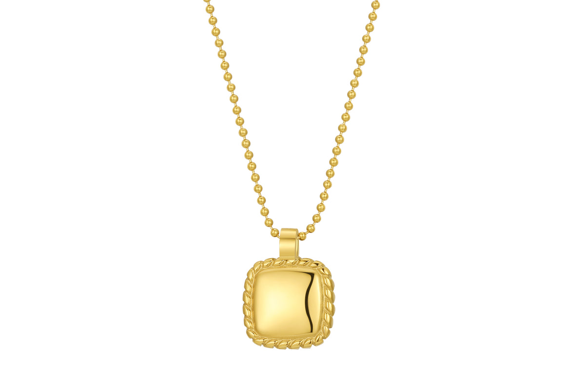 Stainless steel collier met vierkante hanger goldplated - Di Lusso