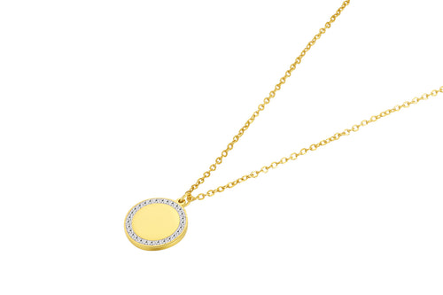 Stainless steel collier met ronde hanger kristal goldplated