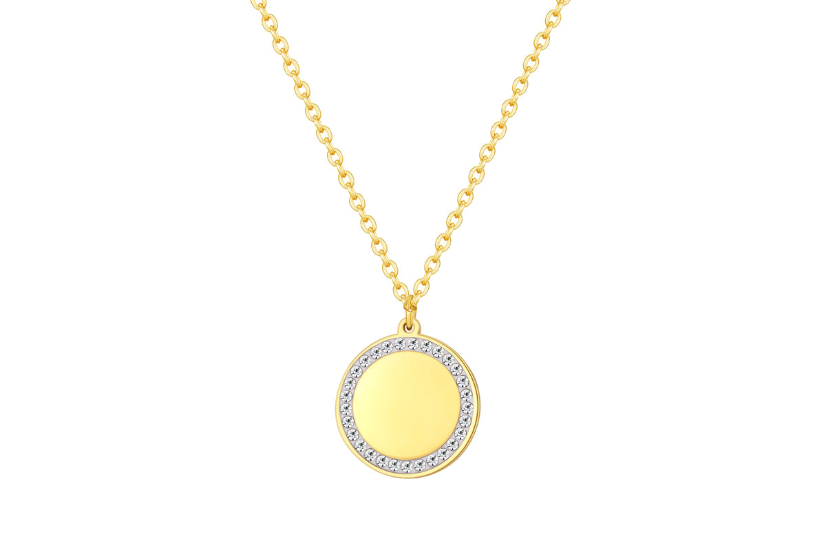 Stainless steel collier met ronde hanger kristal goldplated - Di Lusso