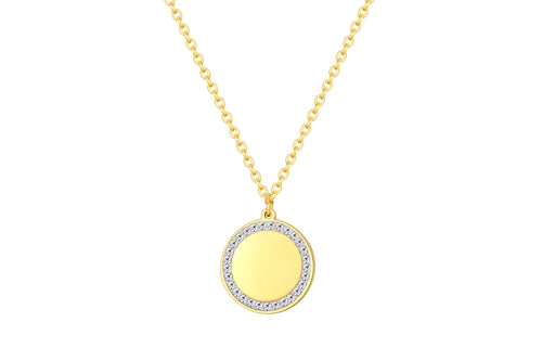 Stainless steel collier met ronde hanger kristal goldplated