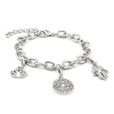 Bracelet plaqué argent avec 3 breloques: fleur de lotus, chakra, main de Fatima
