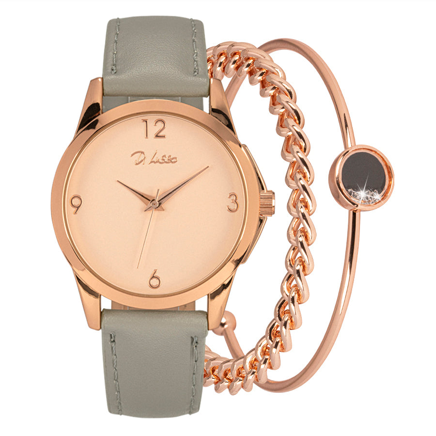 Horloge set rosé-goud met 2 armbanden - DiLusso Jewels